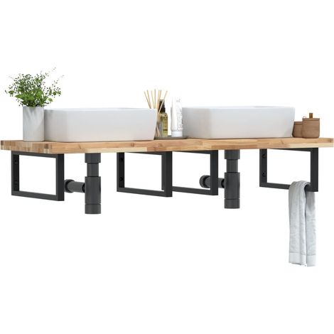 Waschbeckenregal Wandmontage Stahl und Akazienholz