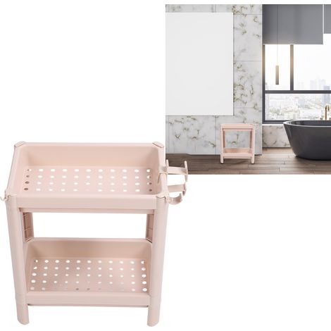 Étagère de rangement beige sur pied pour salle de bain, étagère de rangement étroite pour salle de bain, à deux niveaux (1/5)