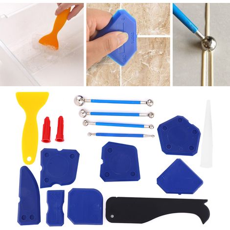 Ensemble de 16 outils de finition pour mastic silicone : spatule, grattoir, colle à verre (1/5)