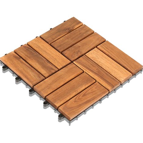 TolleTour Holzfliese Akazie 30 x 30 cm Terrassenplatten Klicksystem Außen Klickfliesen Balkon Terrassenfliesen Holz,wetterfest rutschfest 44x