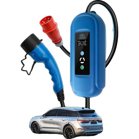 Chargeur EV Portable, Courant Ajustable, Fonction Minuteur, Beige, Type2 (1/2)