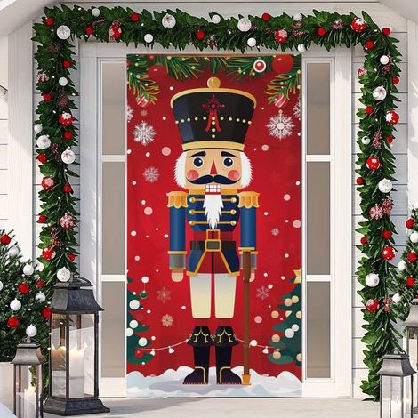 Décoration de porte Grinch Vert Monstre - 90 x 180 cm (Œillets + Ruban) - Style 12