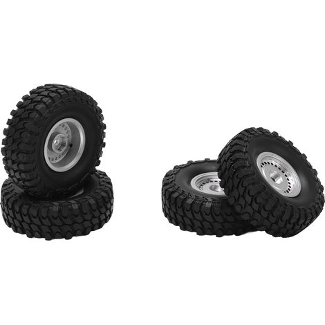 Ensemble de 4 pneus avant et arrière en caoutchouc de 55 mm et jantes à 24 trous pour voiture RC AXIAL SCX24 1/24 (argent) (1/5)