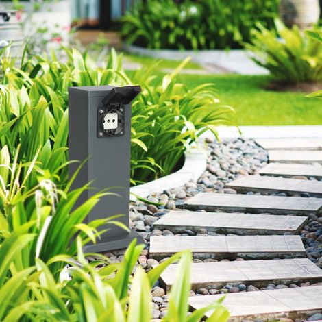 Gartensteckdose 30cm mit 2x Außensteckdosen IP44 - Farbe: anthrazit (1/5)