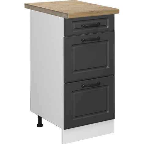 Meuble cuisine R-Line, Anthracite campagne, 40 cm avec tiroirs, PT Chêne, Vicco