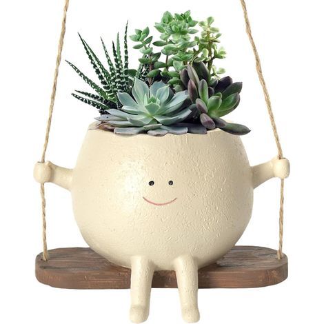 Hängender Pflanzkübel mit Schaukel und lächelndem Gesicht, ideal für Sukkulenten und Kakteen – Dekorativer Blumentopf für drinnen und draußen – Für Schlafzimmer, Balkon und Garten (1/5)