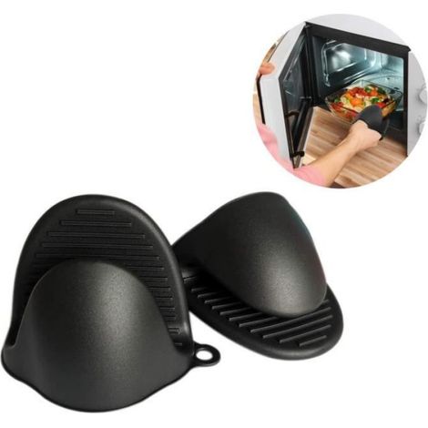 Lot de 2 maniques en silicone pour four Noir (1/5)
