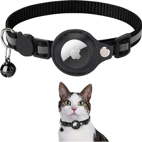 （GPS airtag Non Inclus）(Noir)Collier Chat , Accessoire Compatible avec airtag Apple, Collier avec Boucle de sécurité Anti étranglement pour Chaton et Petits Chiens (1/5)