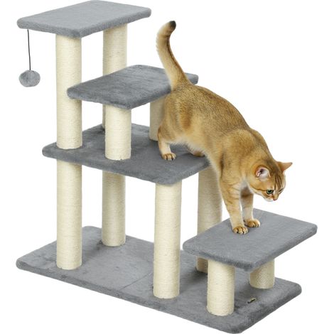Árbol rascador para gatos, multinivel, con postes rascadores integrados, color gris. (1/2)