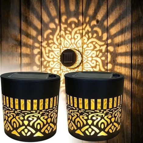 Lampes solaires décoratives mandala, lampes d'extérieur étanches en métal à énergie solaire pour terrasse, marches et murs, motif mandala, pour la décoration de poteaux de jardin, patio et cour.