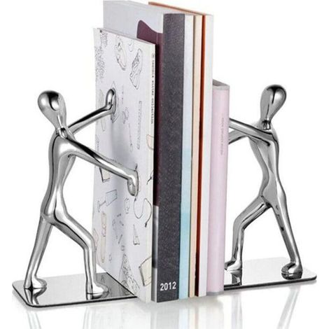 Par de sujetalibros de acero inoxidable, estilo Kung Fu, decorativos, para estante, escritorio, hogar. (1/5)