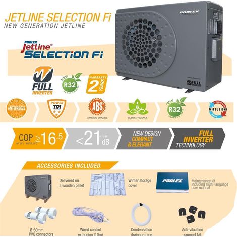 Poolex Jetline Pool Wärmepumpe Fi 9,5kW Full-Inverter 40-50m3 WIFI Salz kompatibel