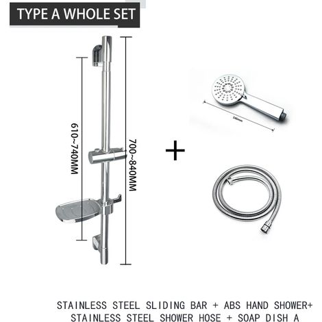 (Ensemble complet de vaisselle) Barre de douche réglable, tige de levage, colonne de douche murale extensible, pommeau de douche à 3 jets, rehausseur de douche chromé pour salle de bain. (1/5)
