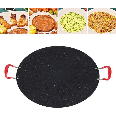 Grill pan Korean BBQ rond portable non adhérent avec manche silicone pour camping barbecue et repas à l'extérieur, idéal pour cuisson à haute température et nettoyage facile (1/5)