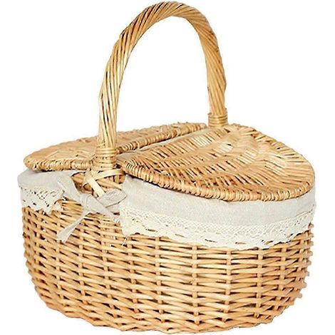 Panier de pique-nique tressé style vintage (marron clair, 25,5 x 18,5 x 13,5 cm) – Modèle fermé (1/5)