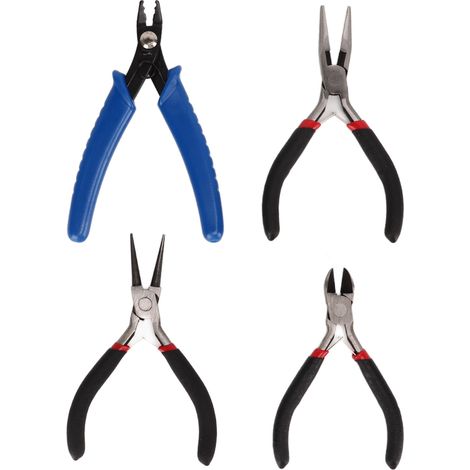 Ensemble de 4 pinces (pince à bec rond + pince à bec effilé), comprenant un sac de rangement, adapté aux loisirs créatifs et à la fabrication de bijoux. (1/5)