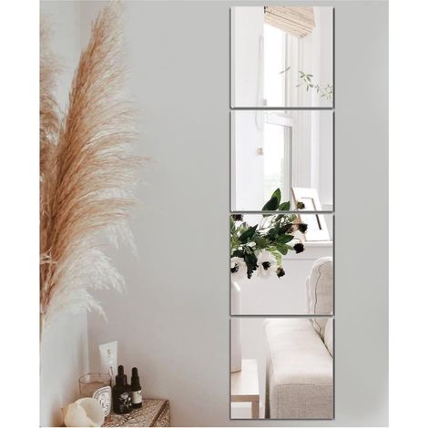 4 Pièces Miroir Adhésif Verre Poli 35x35cm Décoration Murale Salon Chambre (1/5)