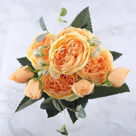 Bouquet de pivoines artificielles en soie rose poudré de 30 cm, 5 grosses fleurs, décoration de mariage économiquejaune (1/5)