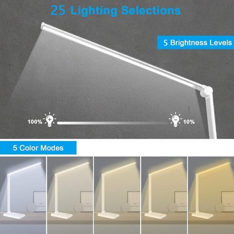 Lampada da scrivania, lampada da scrivania a LED ricaricabile, 5 temperature di colore e 5 livelli di luminosità regolabili, lampada da lettura 5W, bianca (1/4)