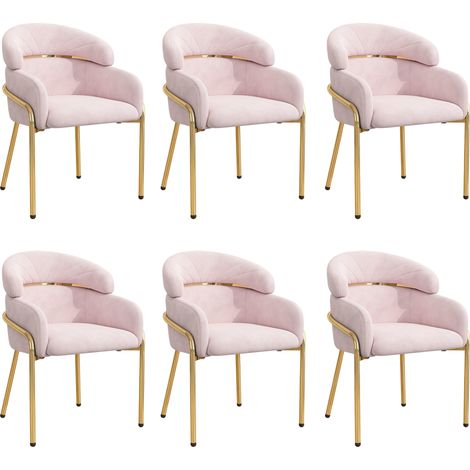 Chaise de salle à manger en velours rose avec quatre pieds en métal, design moderne (1/5)