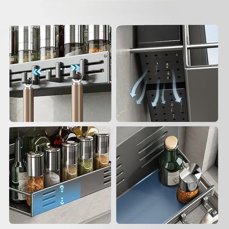 Mensola portacoltelli da cucina Non necessita di foratura Mensola da parete per spezie e bacchette Grigio scuro 27,810,220,4 cm (1/4)