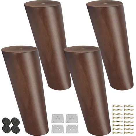 40CM Wooden Furniture Legs, 4 PCS Tapered Slanted Table Legs with Mounting Plate & Screws, Replacement Oak Bed Legs for Sofa Chair Cabinet Armchair Wardrobe, Walnut- (1/4)