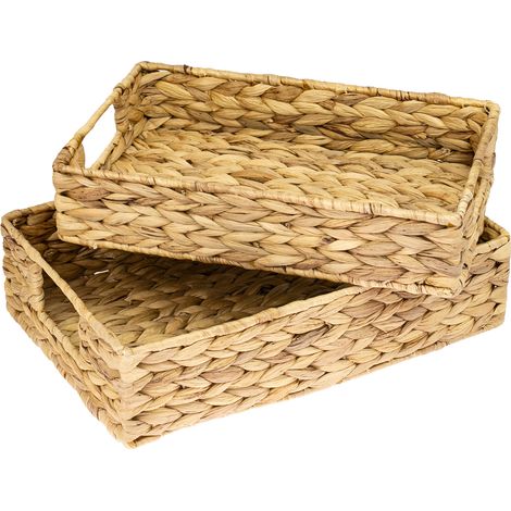 HMF 37260-S2 Deko Tablett, Serviertablett geflochten aus Wasserhyazinthe, eckig, 2er Set