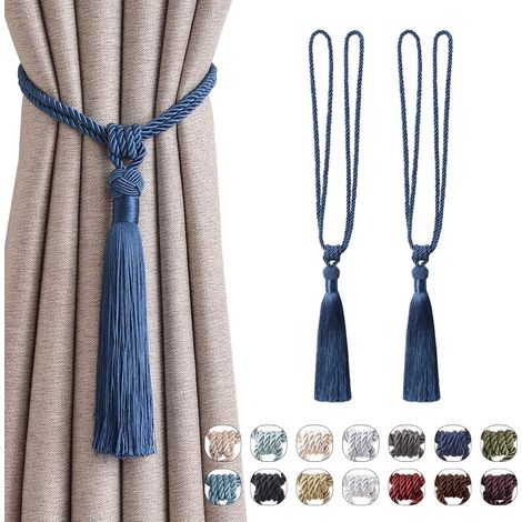 Lot de 2 embrasses de rideau, corde tressée et glands longs, décoration intérieure pour salon et chambre, bleu marine
