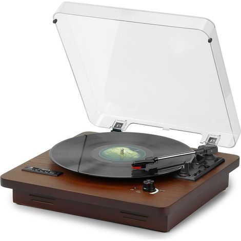 Platine Vinyle Bluetooth émetteur et récepteur, Enregistrement USB/SD, Radio AM/FM, Haut-parleurs intégrés, 33/45/78 TR/Min, entrée AUX, Sortie RCA, Prise Casque, arrêt Automatique (1/5)