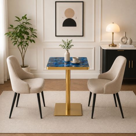 Pour 2 à 4 personnes, montage simple, table bistrot carrée avec piètement métal et bord doré (1/5)