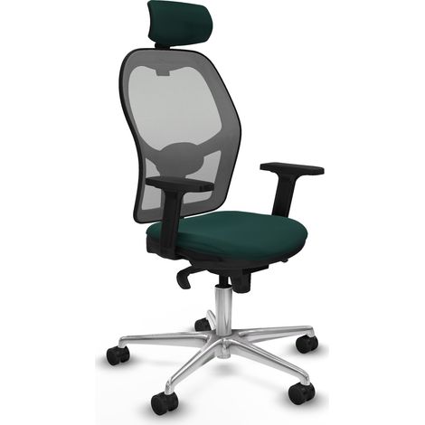 Jorquera sincro malla gris similpiel verde botella brazos 2D base aluminio cabecero 2D ruedas 65mm nailon (1/5)