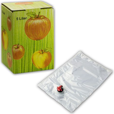 Bag-in-Box Karton Set 5 L Liter mit Apfelsaft Beutel Saftbeutel Saftschlauch (1/5)