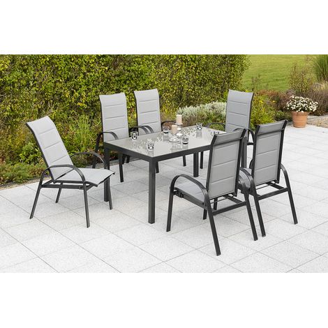 Marini Set 7tlg 6 Sessel Tisch 150x90cm Alu/Textil