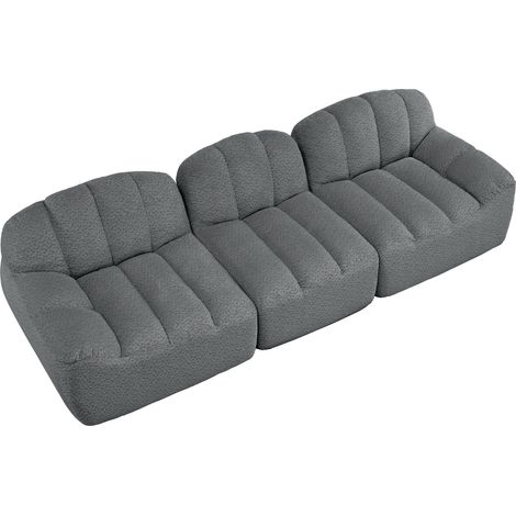 Sofá modular de 3 plazas sin brazos, espuma de alta densidad 32D, tejido gris (1/5)