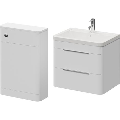 Oslo Gloss White 1150mm Wall Mounted Vanity Unit Toilet Suite with Anya Basin - 1150mm - Chrome 300mm Finger PullWithout Jubilee Toilet Pan