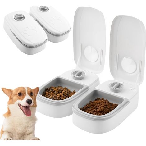 Distributore automatico di cibo secco e umido con timer - 2 x 350 ml - Timer 48 ore - Distributore automatico di cibo per gatti - Distributore elettrico (1/5)