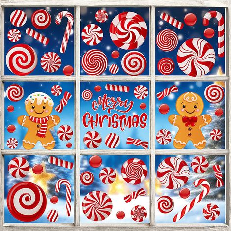 Pegatinas navideñas para ventanas, diseño de hombre de jengibre, pegatinas estáticas anticolisión de doble cara para puertas y ventanas.