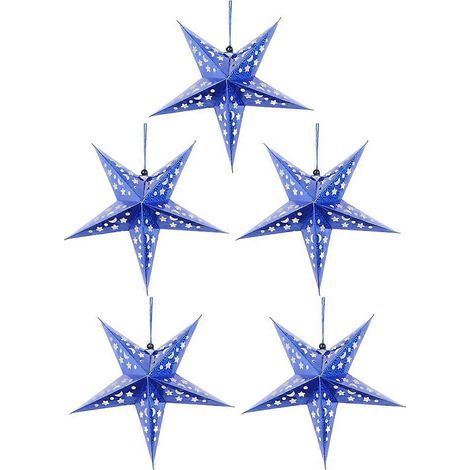 Lot de 5 abat-jour en papier brillant de 30 cm en forme d'étoile, pentagramme, décoration suspendue pour plafond, fête, maison, mariage, Noël-Blue (1/3)