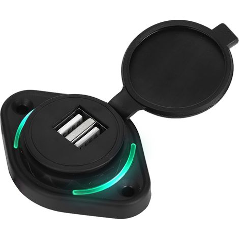 Chargeur USB double 3.1A adaptateur prise de courant support de montage pour voiture quad UTV camping-car caravane coque noire ovale verte (1/5)