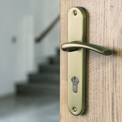 Ouvre&Déco – 2 poignées de porte ALBERTVILLE cylindre, métal aspect laiton brossé, entraxe 195 mm