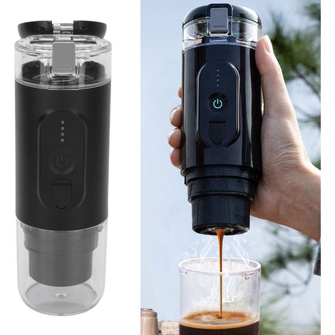 Machine à café portable, machine à expresso de poche, machine à café de voyage, compatible avec une utilisation en extérieur, en voiture et au bureau, capsules et café moulu 2 en 1, chargement USB. (1/5)