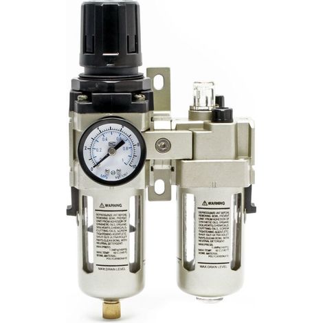 Wiltec Ensemble de traitement d'air comprimé – 120 x 95 x 200 mm – raccord 12,91 mm – max. 10 bars – avec Filtre Régulateur Manomètre Séparateur d’eau Lubrificateur – pour montage mural (1/4)