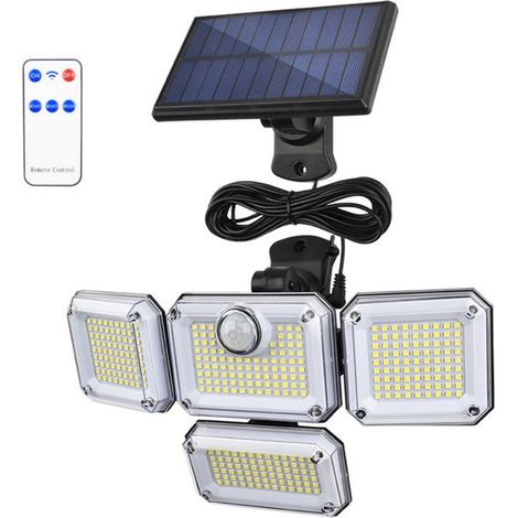 Lampes solaires extérieures avec détecteur de mouvement 333 LED, lampes de sécurité solaires étanches IP65, 3 modes d'éclairage, avec télécommande (1/3)