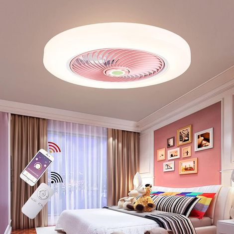 Ventilateur de Plafond avec Lumière, Silencieux Ventilateur de Plafond Moderne Led Plafonnier avec Télécommande Invisible Lustre de Ventilateur pour Chambre Salon Salle à Manger, Ø52cm,Rose (1/5)