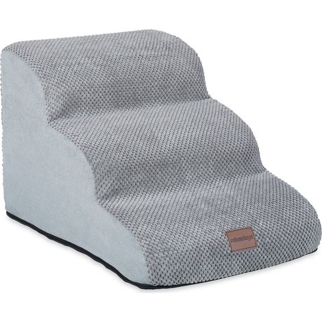 Relaxdays Scaletta a 3 Gradini per Cani Piccoli e Gatti, Salire e Scendere dal Letto e Divano, HLP: 33x41x54 cm, Grigio