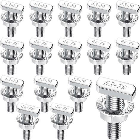 Lot de 16 vis à tête marteau - M10 x 25 mm - En acier inoxydable A2-70 - Avec écrous à dents de blocage et écrous à bride - Pour rails de montage solaire PV, photovoltaïque, serre (1/5)