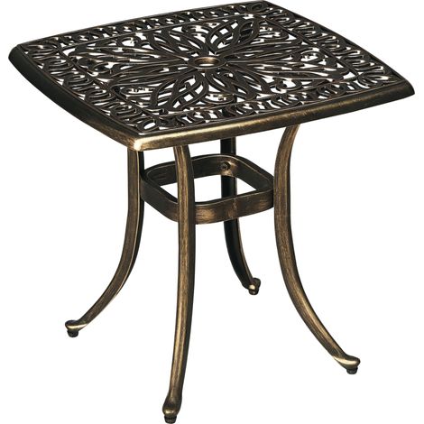 Outsunny Beistelltisch, Terrassentisch mit Schirmloch, Gartentisch mit Aluminiumrahmen, Kaffeetisch für Garten, Balkon, Bronze, 54 x 54 x 52,5 cm (1/5)