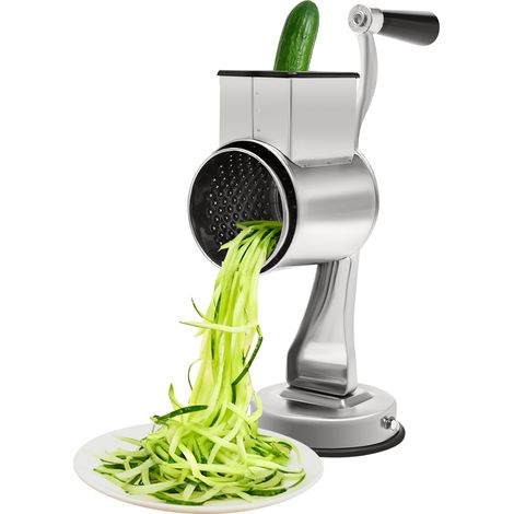 Râpe rotative à légumes manuelle, 5 lames, râpe tambour en acier inoxydable, pour cuisine et restaurant, lavable au lave-vaisselle, argent (1/5)