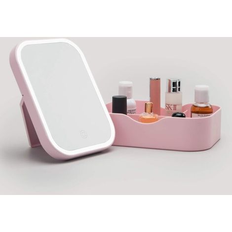 Specchio da trucco da tavolo illuminato con luci a LED, specchio da scrivania portatile, specchio cosmetico ricaricabile (1/3)