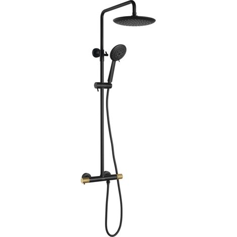 Sapho Solaris - Duschset mit Thermostat, 5 Strahlen, schwarz matt/Gold WD139G (1/5)